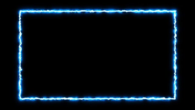 Electric power surrounds a blank rectangle fire with frame lights. The top animation stock of a round blue electric power frame