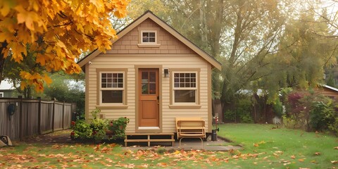 Accessory Dwelling Unit (ADU) also known as a tiny house or in-law cottage. Concept Tiny House, ADU, In-Law Cottage, Small Living, Housing solution
