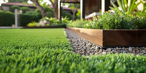 Landscaping the Front Yard in Australia with Artificial Grass Lawn and Timber Edging. Concept Front yard landscaping, Artificial grass lawn, Timber edging, Australian style, Outdoor design,