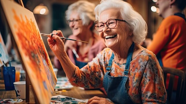 Senior woman enjoys painting