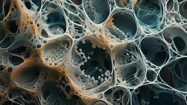 Delicate branching cells embedded in a tough gelatinous material.