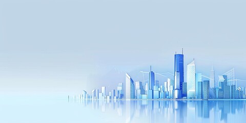 Fototapeta premium Minimalist style city building skyline background material, full of futuristic technology, clean light blue gradient 