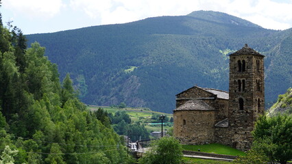 The beautiful Sant Joan de Caselles church in Canillo in Andorra in June