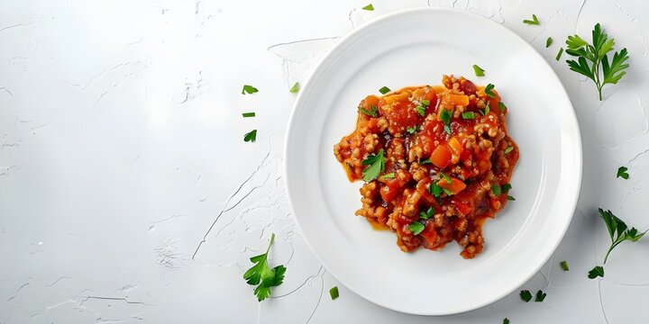 Classic Cuban Picadillo Recipe on a Simple White Background. Concept Cuban Cuisine, Picadillo Recipe, White Background, Traditional Dish, Cooking Tutorial