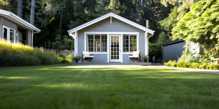 Accessory Dwelling Unit (ADU) A Small House or Studio Residence. Concept Tiny Home, Backyard Cottage, Granny Flat, Converted Garage