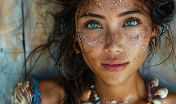 Thai woman with a seashell necklace, looking beachy