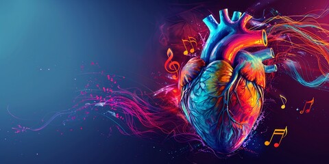 Vibrant Artistic Human Heart with Musical Notes
