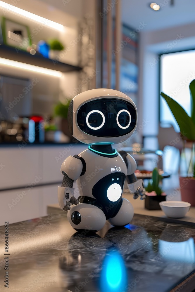 Sticker A 3D-rendered AI companion assisting a user in a smart home environment.