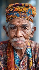 Obraz premium Middle-aged Indonesian man with a batik scarf