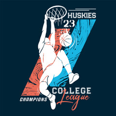 Basketball college league. Vintage artwork for sportswear. Sport logo. College. Sport typography, t-shirt graphics, poster, banner, flyer, print and postcard theme of basketball in Brooklyn street