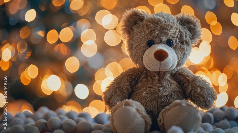 Poster  Teddy bear in a christmas bokeh background