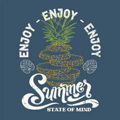 Summer Pineapple Badge. Summer with pineapple t-shirt design. Vector banner with a ripe pineapple and a calligraphic. summer poster, flyer, invitation, card, t-shirt design. Vector illustration.eps © MdAlImran