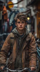 Obraz premium Dutch teenager with a bike, looking ready