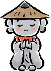 笠をかぶったお地蔵さん　筆タッチ手描きイラスト