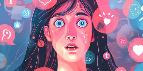 Social Media Influence: Images illustrating the impact of social media on self-esteem and mental health, portraying both positive and negative aspects