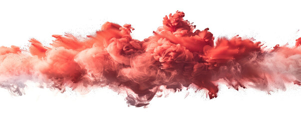 Red pigment burst isolated on white background, abstract pigment cloud flying wave in the air.