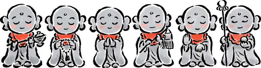 六地蔵　筆タッチ手描きイラスト