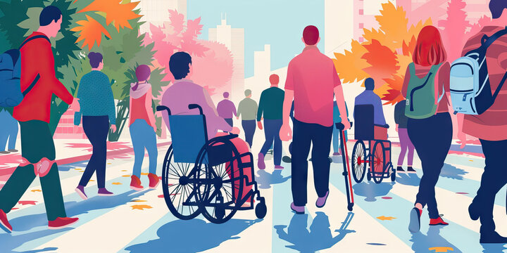 Disability Rights: Images portraying the challenges faced by people with disabilities in accessing public spaces and services, advocating for inclusivity and accessibility