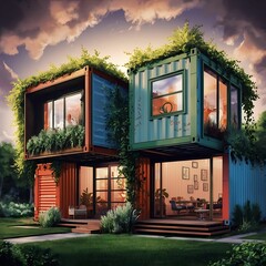 house made with containers, different construction models and different colors - 1