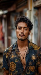 Obraz premium Indonesian man with a batik shirt, looking artistic