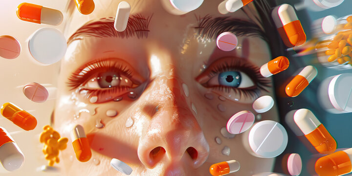 Substance abuse. Pills and death and addiction medication drugs.