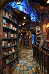 A magical library filled with books that come to life and tell their own stories.