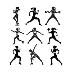 Fototapeta premium Female fitness, sports and gym isolated silhouette vector template