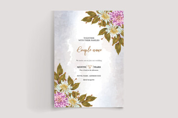 WEDDING INVITATION FRAME WITH FLOWER DECORATIONS AND FRESH LEAVES 