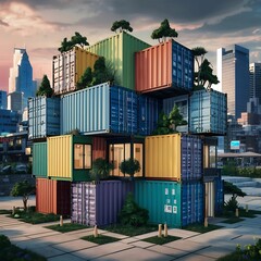 house made with containers, different construction models and different colors - 1