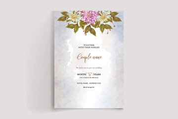 WEDDING INVITATION FRAME WITH FLOWER DECORATIONS AND FRESH LEAVES 