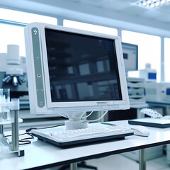 Lab monitor featuring a high-resolution blank screen, clipping path for precision.