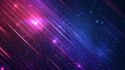 Abstract neon lines glowing in dark space with blue and pink light, glowing particles and stars.  Concept of digital technology, modern art, cyberpunk, science fiction, and futuristic design.