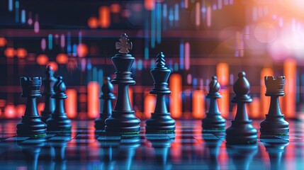 Chess game on chess board on stock market or forex trading graph chart for financial investment concept. Economy trends for digital business marketing strategy analysis. Abstract finance background