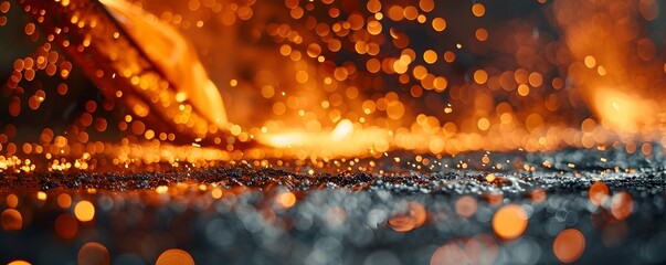 Naklejka premium Molten Metal Casting in Foundry with Sparks Flying Industrial Manufacturing Concept