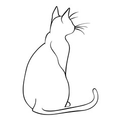 Sitting cat one line drawing art. Abstract hand drawn pet logo. Simple black and white vector illustration