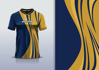 Sport jersey template mockup curve design for football soccer, racing, running, e sports, gold navy blue white color © Nimpuna O