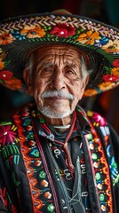 Fototapeta premium Elderly Mexican man with a festive sombrero