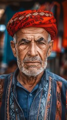 Obraz premium Moroccan man with a traditional fez, looking wise