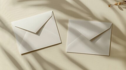 Two white envelopes with a shadow on the table