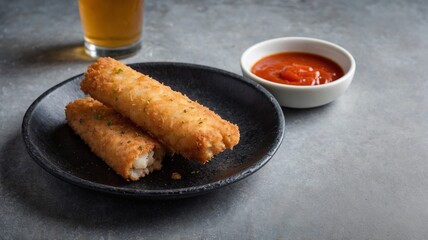 Crispy Fried Mozzarella Sticks with Beer and Dipping Sauce