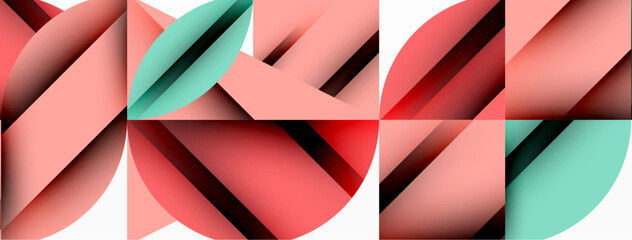 Obraz premium Circle, square and flower petal geometric background. Round shapes composition for wallpaper, banner, background or landing