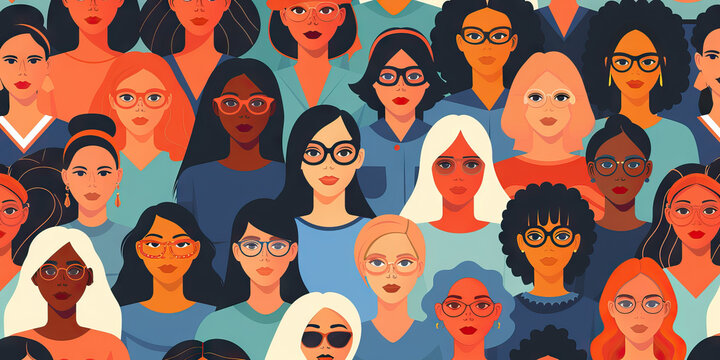 Gender Equality: A group of diverse women and men standing together, symbolizing unity and equality.