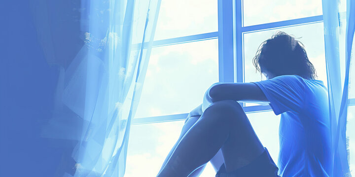 Mental Health Awareness: A person sitting alone, looking out a window, symbolizing the importance of mental health awareness and support.