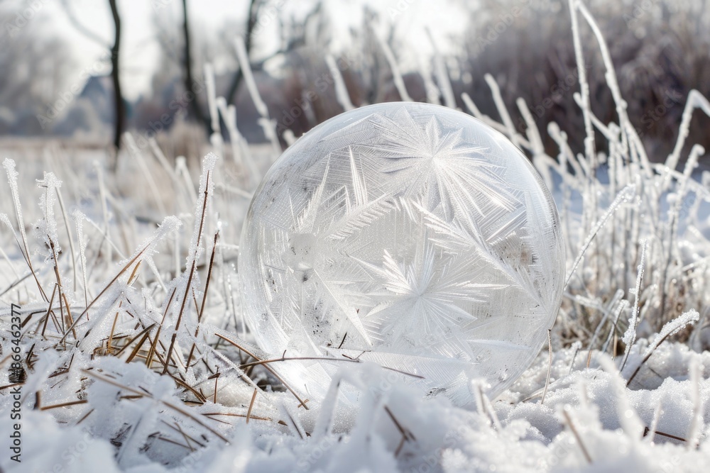 Sticker Transparent frozen ball in the field.