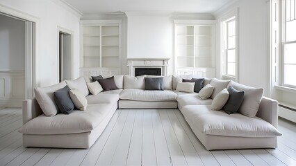White living room with sofa