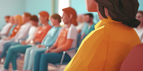 Healthcare Access: A person sitting in a crowded waiting room, representing the challenge of accessing healthcare services