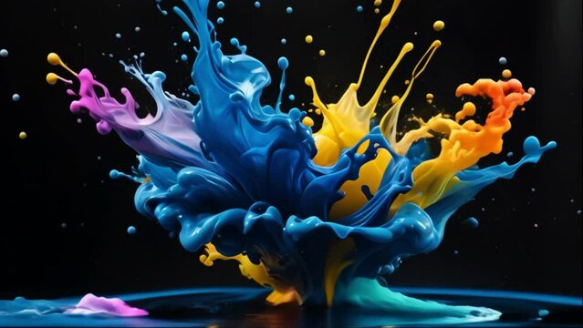 Colourful Ink Splashing And Swirling. Slow Motion Abstract black Background, blue and white colour full hd 4k video dwonload