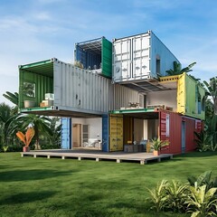 house made with containers, different construction models and different colors - 1