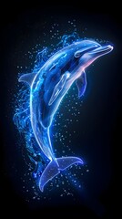 Ethereal Neon Dolphin Leaping Amidst Vivid Blue and Aqua Underwater Lights