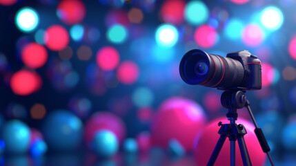 ''illustration of a photography contest award ceremony, winners on stage, festive atmosphere with cameras and lights'' 